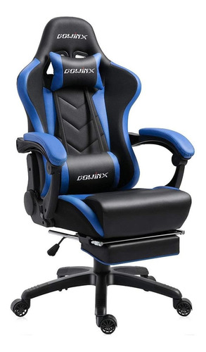 Silla de escritorio Dowinx 6688 LS-6688 gamer ergonómica  negra y azul con tapizado de cuero sintético