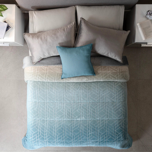 Cobertor Invernal Minto Turquesa/gris Matrimonial Vianney Color Turquesa Diseño De La Tela Liso