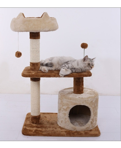 Imagen 6 de 7 de Rascador Torre 78cm Gatos Casa Cama Terciopelo + Juguete