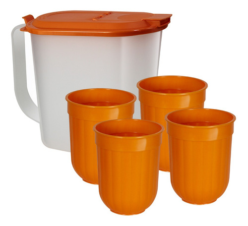 Set De Jarra Ovalada 1,5 Lts + 4 Vasos Coreanos 358 Ml C/u