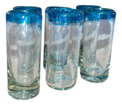 12 Tequileros De Vidrio Artesanales 80ml Con Azul Celeste