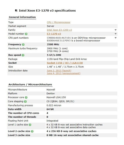 Imagem 6 de 7 de Intel Xeon E3 1270 V3 Usado, Sem Cooler, 4/8 Similar I7 4770