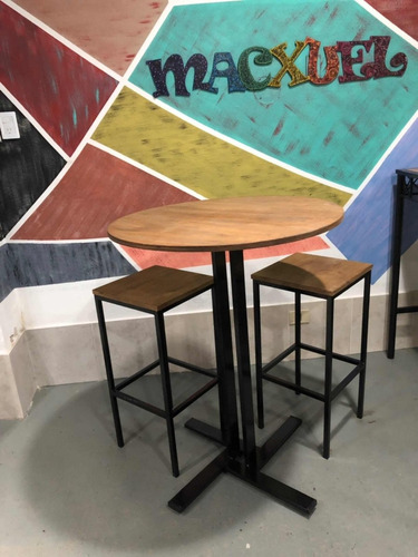 Imagen 3 de 6 de Mesa Barra Bar Alta Redonda 70cm X 1.05m + 2 Taburetes S/res