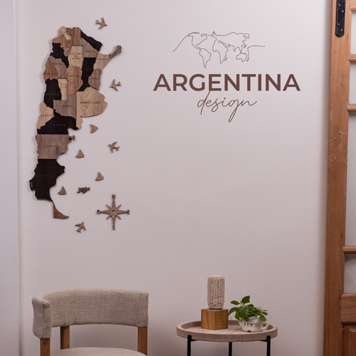 Mapa Madera Argentina Design 90x37cm.