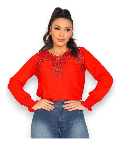 Blusa Moda Plus Size Manga Longa Elegante Sku:bmlp19