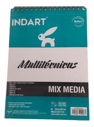 Album Multitécnicas Indart A4 180 Grs Con 60 Hojas Mix Media