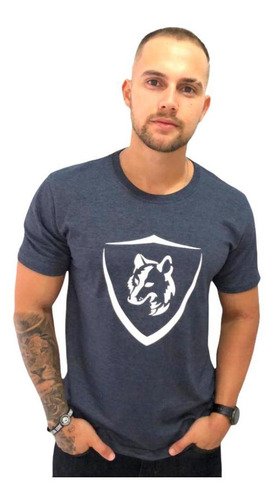 Imagem 1 de 2 de Camiseta Masculina Lobo Brasão Cm035 Azul