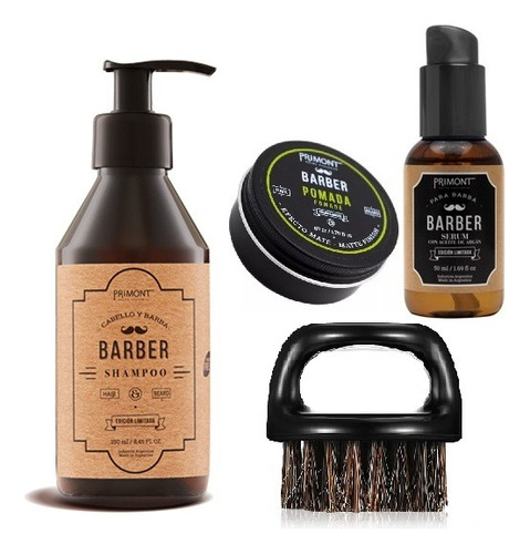 Set Barba Shampoo,pomada Mate Y Serum Primont Cepillo Finger