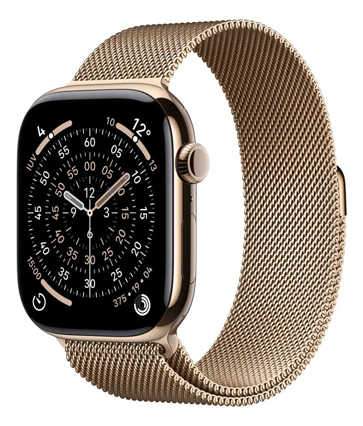Apple Watch Series 11 GPS + Cellular - Caixa dourada de titânio – 46 mm - Pulseira dourada estilo milanês – P/M