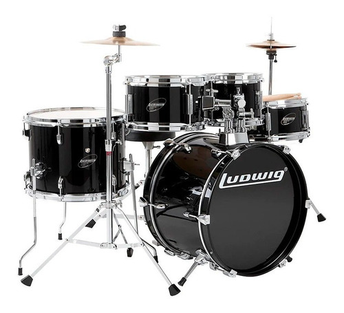 Batería Ludwig Jr. 5 Piezas Negra Con Silla, Platillos Ljr10