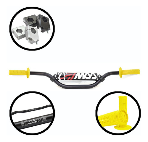 Manubrio Motocross Aluminio Xtz 125-250 Bross Triax 150-250 Tornado Xr250 Alto + Puños + Clamps Elevadores Mamamotos