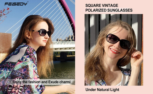 Lentes De Sol Feisedy Vintage Polarizados Uv400 Para Mujer Armazón Beige Diseño Ocean