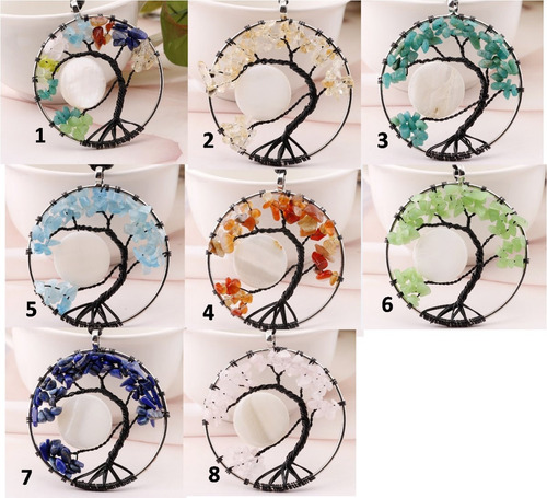 Collar Dije Árbol De La Vida Cuarzo Chakras Hecho A Mano Color Arcoíris