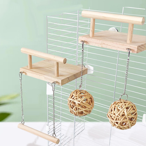 Percha De Madera Para Pájaros, Soporte Con Bola De Ratán