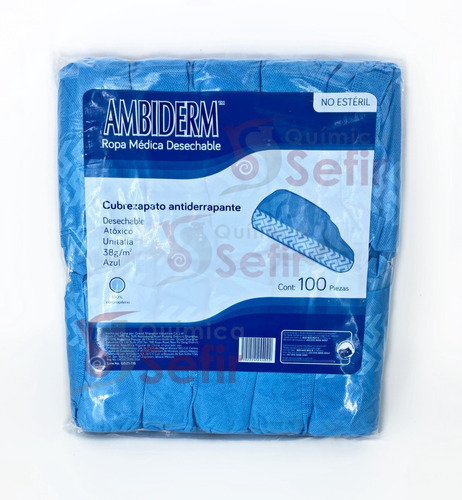 Cubrezapato Con Antiderrapante Desechable Ambiderm 100 Pzas