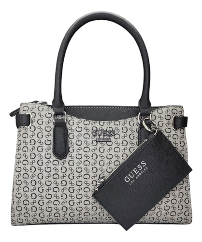 Bolsa Guess Hh819107 Nueva 100 % Original Con Etiqueta Gris Oscuro Estampado Níquel Negro