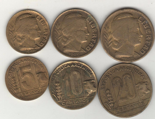 Argentina Toritos De 5, 10 Y 20 Centavos Año 1948