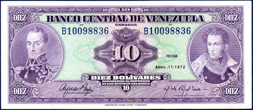 Billete 10 Bolívares B8 Abril 11 1972 Simón Bolívar Y Sucre