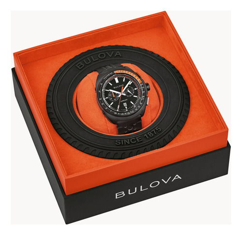 Reloj Bulova Quartz Chrono Para Hombre 98b428 Racing Racer Correa Negro Bisel Negro/naranja Fondo Negro