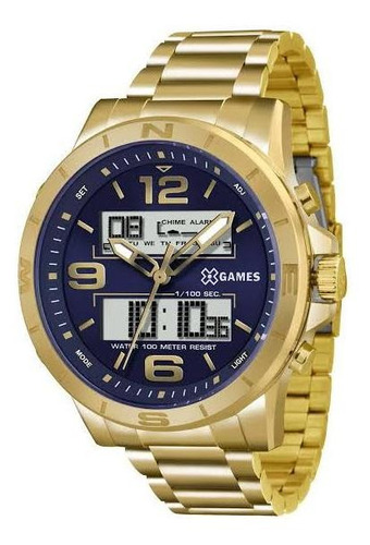 Relógio X-games Masculino Xmgsa003 D2kx Dourado Azul