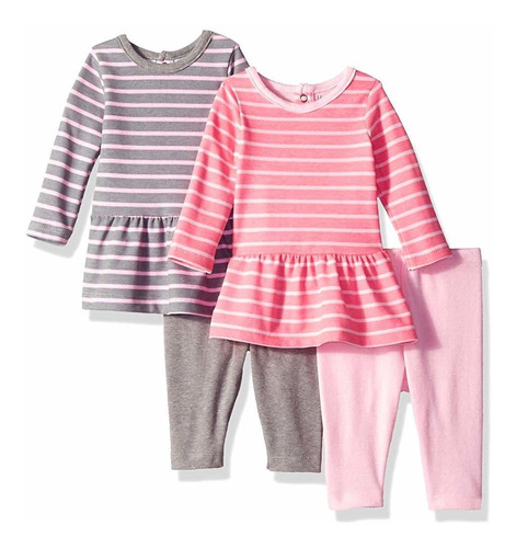 Conjunto Bebé Hanes: 2 Vestidos Manga Larga Y Leggings.