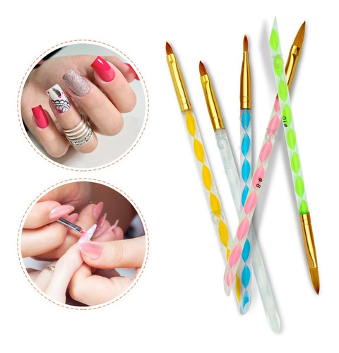 Set Con 5 Pinceles Profesionales Kolinsky Uñas 2,4,6,8,10 Para Uñas Diversos Colores 