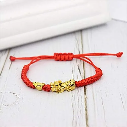 2 Pulseras De Hilo Rojo Pi Xiu Chino Feng Shui Pi Xiu Kabbal