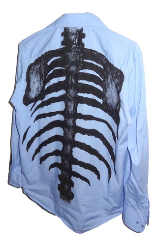 Imagen 3 de 6 de Camisa Spider Esqueleto Huesos Grunge Zombie Pintada A Mano