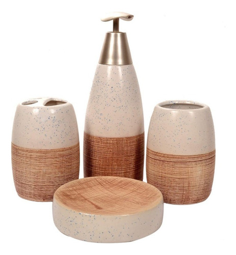 Set De Baño Ceramica Jabonera Portacepillo Dispenser Textura