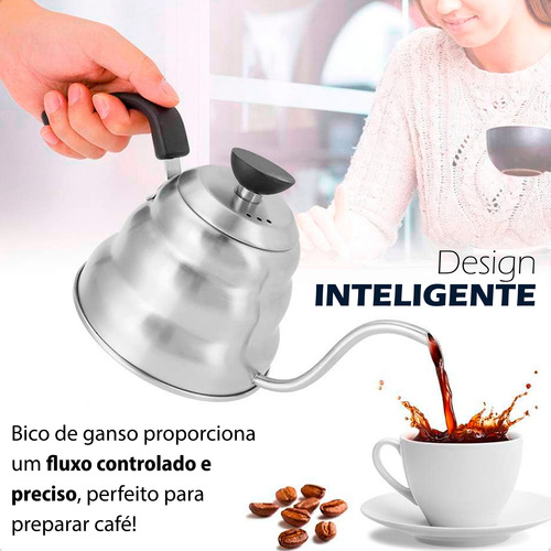 Chaleira Bico De Ganso Inox Chá Leite Café Pescoço Prateado