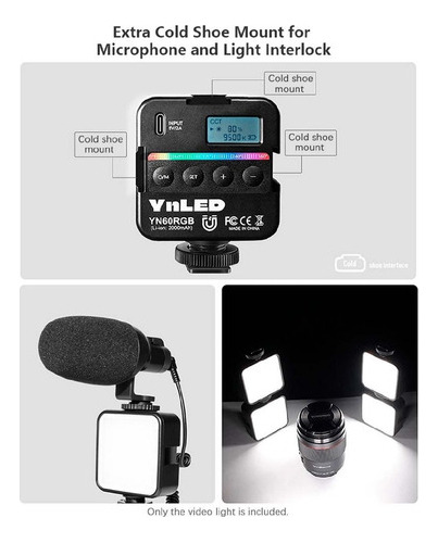 Foco Led Rgb Yongnuo Yn60 Para Cámara Y Celular | 2000mah. Negro