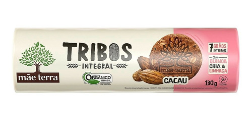 Kit 10 X Biscoito Tribos Org Cacau 7 Grãos 130g Mãe Terra