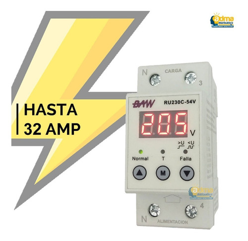 Protector Tension Monofasico Digital Baw Display Riel 32a
