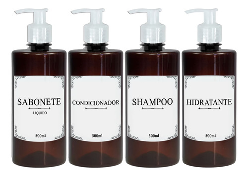 4 Frascos Âmbar Minimalista Shampoo Condicionador Hidratante
