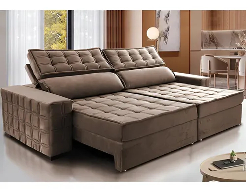 Sofá Retrátil 2,35m Cama Inbox Big Star. Com Softgel d40 Cor Castor