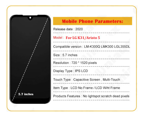 Pantalla Lcd Táctil+marco For LG K31/aristo 5/lm-k300