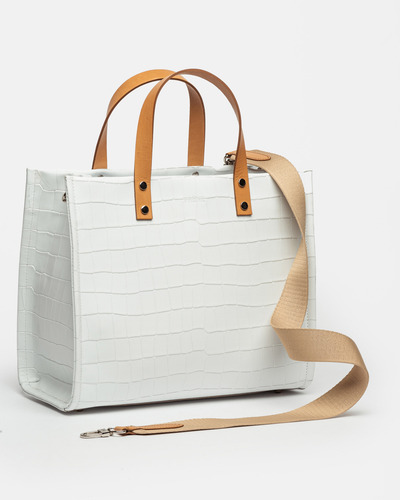 Prune Cartera Capri Cuero Croco!!! Blanco Lisa Níquel