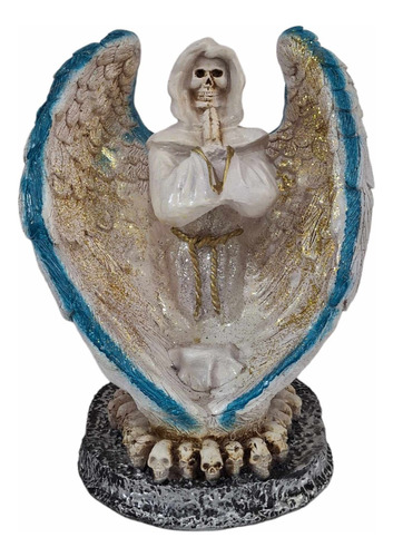 Santa Muerte Blanca Angel Orando 30 Cm En Fina Resina 