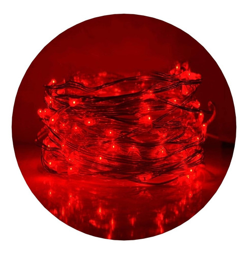 Alambre Luces Led 5 Metros Rojo Cable Tira Pilas Navidad