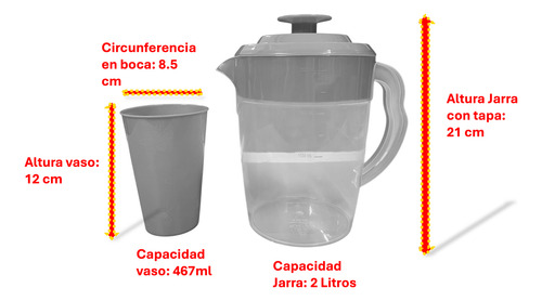 Paquete 12 Jarras Plástico 2 Litros Con 4 Vasos Multicolor Multicolor