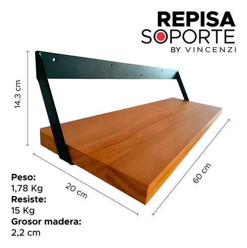 Pack 2 Repisas Soportes Madera Y Hierro De Pared 60x20 Cm