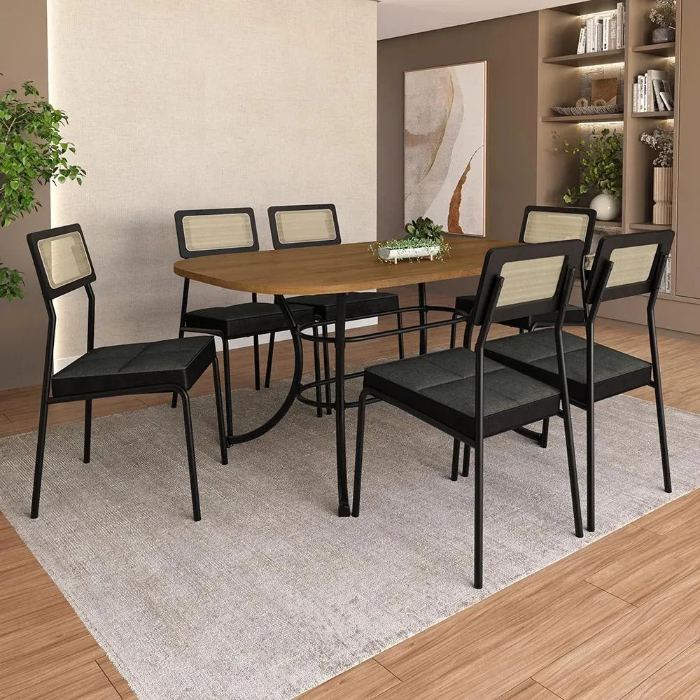 Conjunto De Sala De Jantar 6 Cadeiras Bolivia Carraro Preto Preto