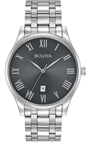 Reloj Bulova 96b261 Hombre Acero Inoxidable Fechador Full Color Del Fondo Negro 96b261