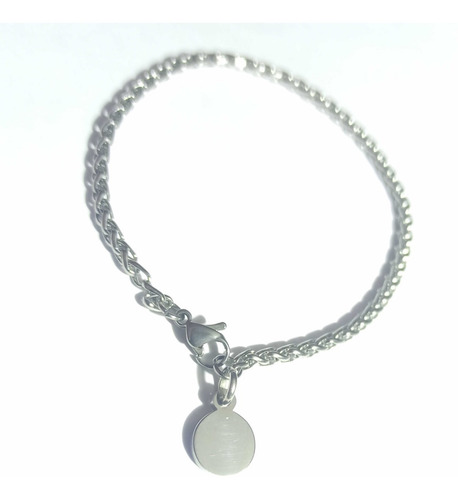 Imagen 2 de 5 de Pulsera Acero Quirurgico Espiga + Dije Redondo 10mm Grabado
