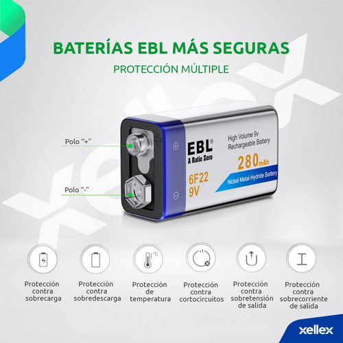 Batería Recargable 9v Ebl Original Ni-mh 280mah X 1 Unidad