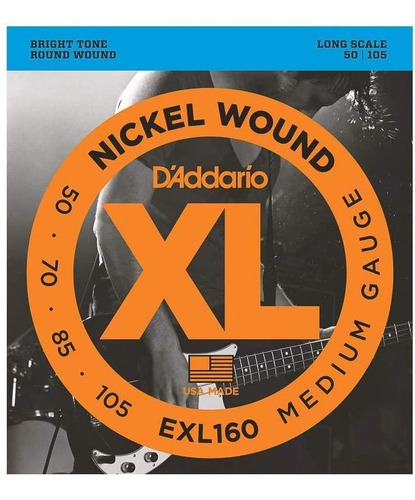 Juego De Cuerdas Para Bajo D'addario Exl160 Níquel .050-.105