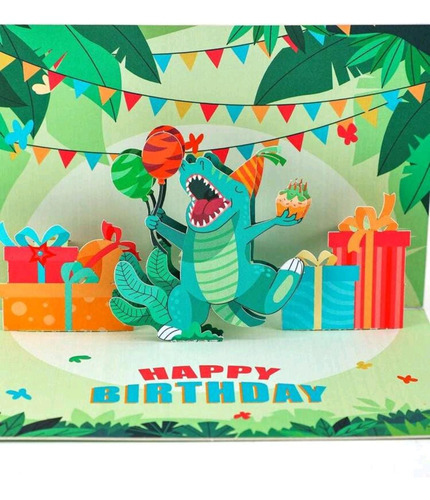 Tarjeta Cumpleaños Felicitaciones 3d Diseños Diferentes Dino