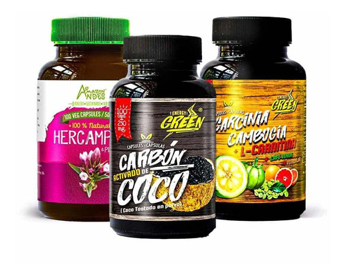 Tripack Reductor Garcinia, Hercampuri, C. Activado De Coco 