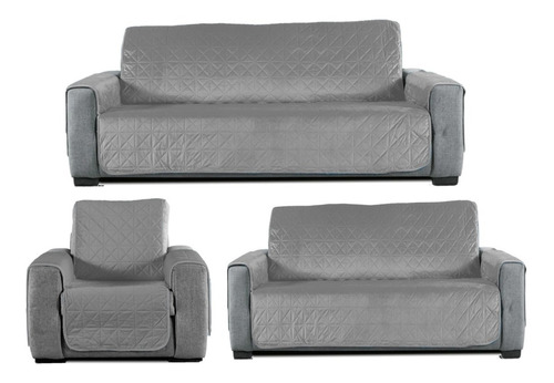 3 Protectores Para Sillones Cubre Sala Gris Azul 2 Vistas