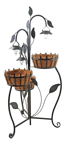 Sun-ray 315005 Solar Lighted 3 Tier Plantter, Verde Oscuro